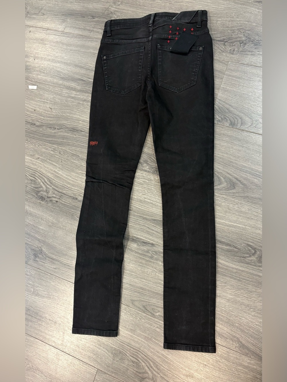 Ksubi Black Skinny Jeans with Red Stitch Accents
